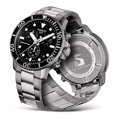 Tissot Seastar 1000 Quartz Chrono 46mm Steel Bracelet Black Dial T120.417.11.051.00