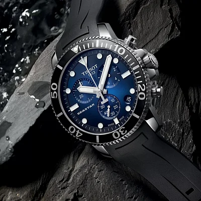 Tissot Seastar 1000 Quartz Chrono 46mm Black Rubber Blue Gradient Dial T120.417.17.041.00