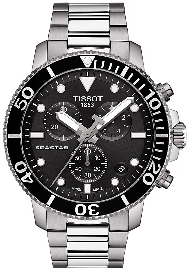 Tissot Seastar 1000 Quartz Chrono 46mm Steel Bracelet Black Dial T1204171105100