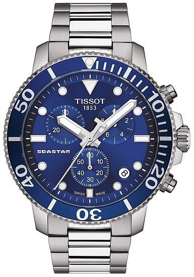 Tissot Seastar 1000 Quartz Chrono 46mm Steel Bracelet Blue Dial T1204171104100