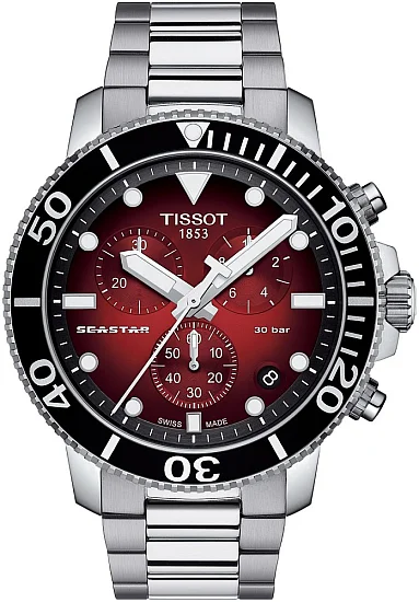 Tissot Seastar 1000 Quartz Chrono 46mm Steel Bracelet Burgundy Gradient Dial T1204171142100