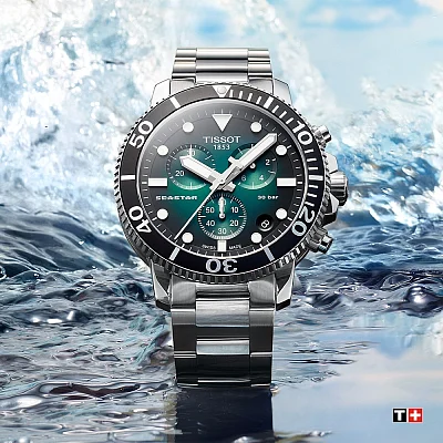 Tissot Seastar 1000 Quartz Chrono 46mm Steel Bracelet Green Gradient Dial T120.417.11.091.01