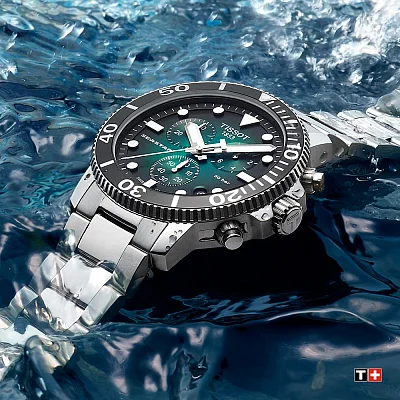 Tissot Seastar 1000 Quartz Chrono 46mm Steel Bracelet Green Gradient Dial T120.417.11.091.01