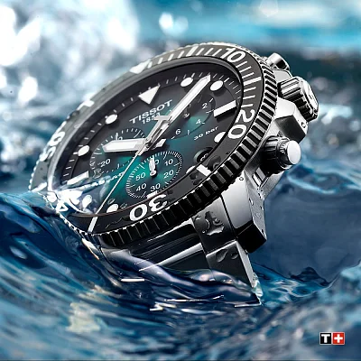 Tissot Seastar 1000 Quartz Chrono 46mm Steel Bracelet Green Gradient Dial T120.417.11.091.01
