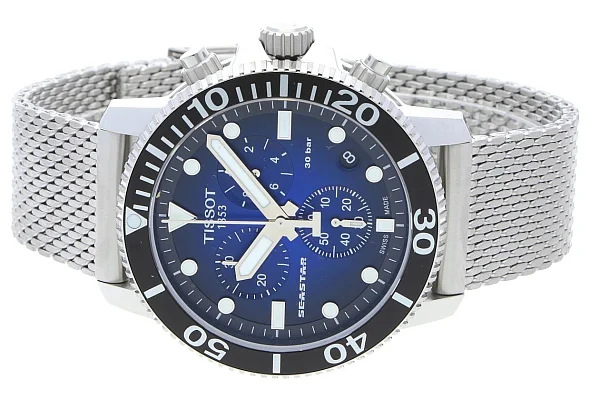 Tissot Seastar 1000 Quartz Chrono 46mm Steel Mesh Blue Gradient Dial T120.417.11.041.02