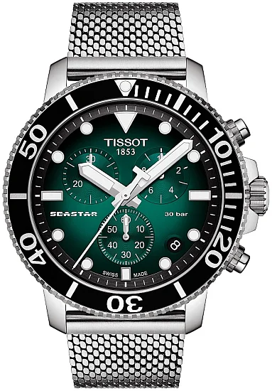 Tissot Seastar 1000 Quartz Chrono 46mm Steel Mesh Green Dial T1204171109100