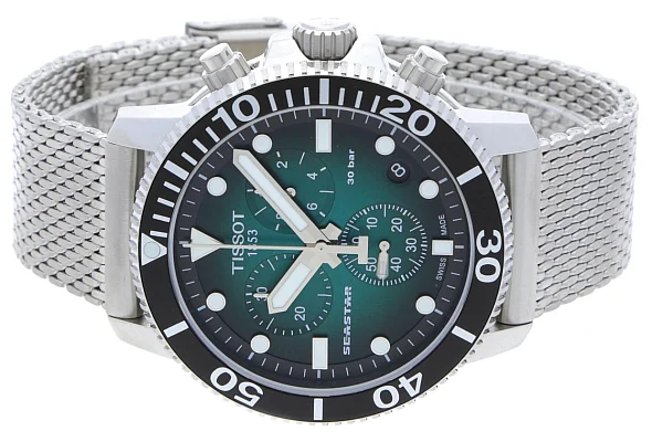 Tissot Seastar 1000 Quartz Chrono 46mm Steel Mesh Green Dial T120.417.11.091.00