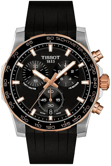 Tissot Supersport 42 Chrono Black Dial Rose Gold PVD Black Rubber Strap T1254172705100