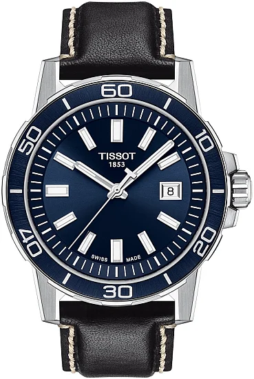 Tissot Supersport Dark Blue Dial Black Leather Strap T1256101604100