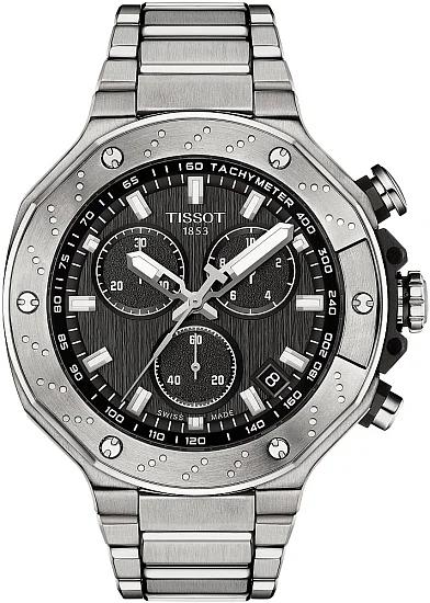 Tissot T-Race Quartz Chrono Black Dial Steel Bracelet T1414171105101
