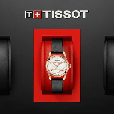 Tissot T-Wave Rose Gold PVD Black Leather Pearl Dial Diamonds T112.210.36.111.00