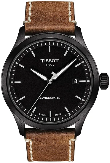 Tissot XL Automatic Brown Leather Black Dial Black PVD T1164073605101