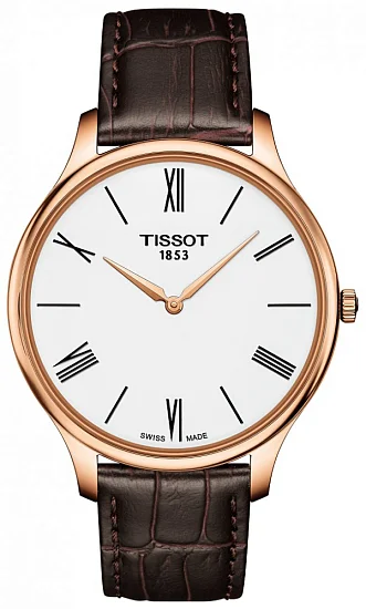 Tissot Tradition Ultra Fine Brown Leather White Dial Rose Gold PVD T0634093601800