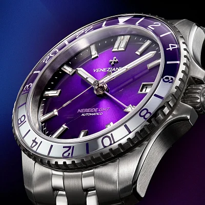 Venezianico Nereide 39 Automatico GMT Sansovino Bracelet Violet Dial 3521512S