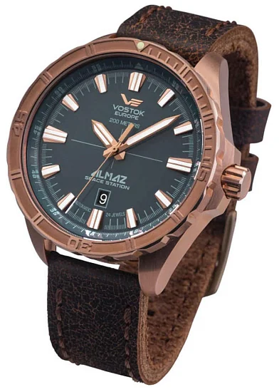 Vostok Europe Almaz Space Station Automatic Date Brown Leather Strap NH35A-320O507