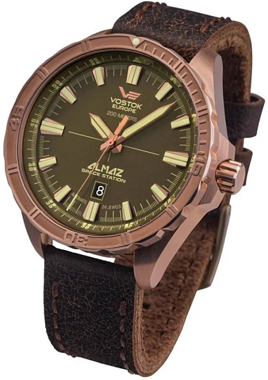 Vostok Europe Almaz Space Station Automatic Date Brown Leather Strap NH35A-320O516