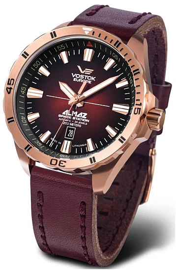 Vostok Europe Almaz Space Station Automatic Date Brown Leather Strap NH35A-320B679