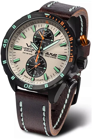 Vostok Europe Almaz Space Station Chrono Quartz Leather Strap 6S11-320C677