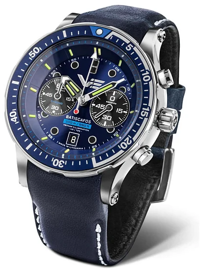 Vostok Europe Batiscafos Quartz Chrono Date Blue Leather Straps Set 6S21-511A772