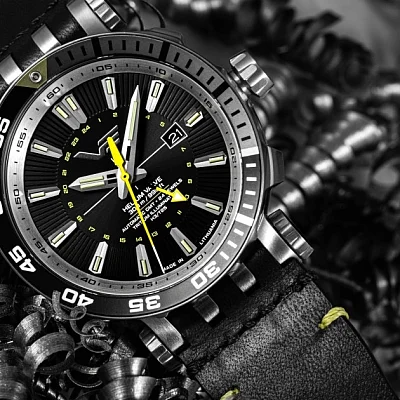 Vostok Europe Energia Automatic GMT Date Black Leather Straps Set NH34-575A718