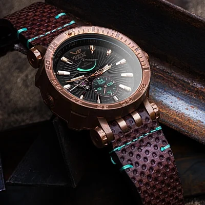 Vostok Europe Energia Automatic Open-Heart Brown Leather Straps Set YN84-575O540