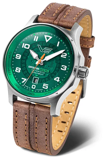 Vostok Europe Expedition Southpole Automatic Green Dial Brown Leather Strap NH35A-592A759