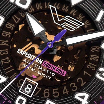 Vostok Europe Expedition Southpole Automatic Purple Dial Black Leather Strap NH35A-592C760