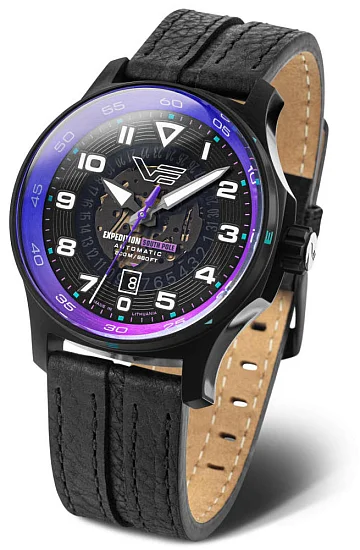 Vostok Europe Expedition Southpole Automatic Purple Dial Black Leather Strap NH35A-592C760