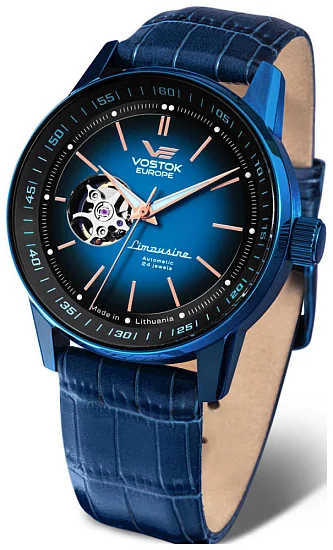 Vostok Europe GAZ-14 Limousine Automatic Open-Heart Date Blue Leather Strap NH38A-560D681