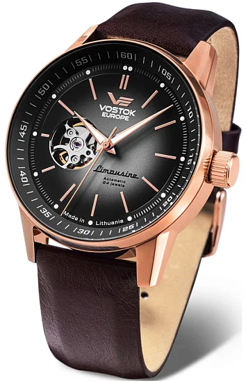 Vostok Europe GAZ-14 Limousine Automatic Open-Heart Date Brown Leather Strap NH38A-560B682