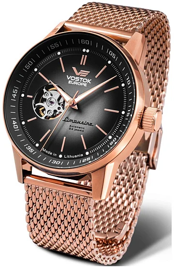 Vostok Europe Limousine Automatic Open-Heart Date Rose Gold PVD Mesh Bracelet NH38A-560B682B