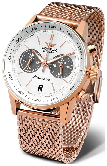 Vostok Europe GAZ-14 Limousine Quartz Chrono Date Rose Gold PVD Bracelet VK64-560B692B