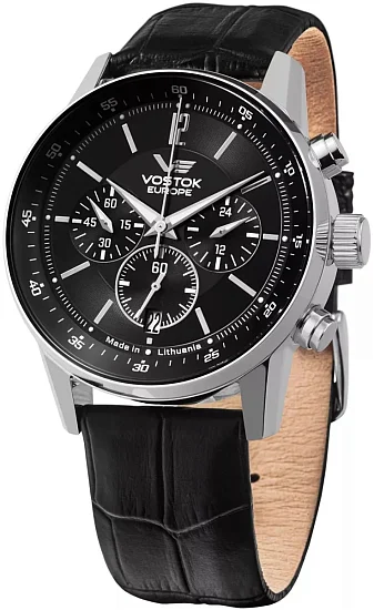 Vostok Europe Limousine Quartz Chrono Date Black Leather Strap VK63-560A690