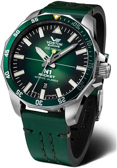 Vostok Europe N1 Rocket Automatic Date Green Leather Strap NH35A-225A710
