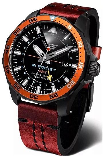 Vostok Europe N1 Rocket Automatic GMT Date Red Leather Strap NH34-225C714