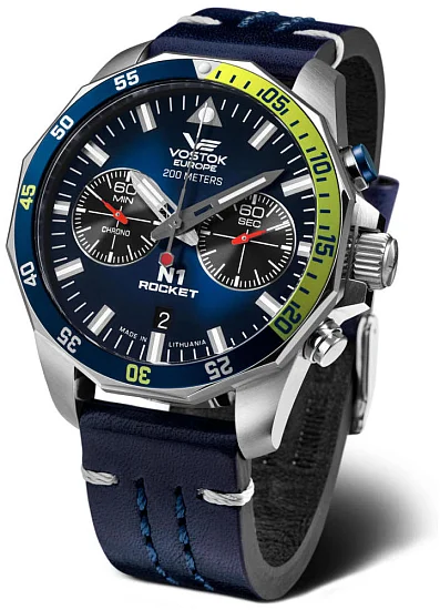 Vostok Europe N1 Rocket Quartz Chrono Blue Leather Strap 6S21-225A708