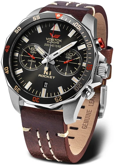 Vostok Europe N1 Rocket Quartz Chrono Brown Leather Strap 6S21-225A618