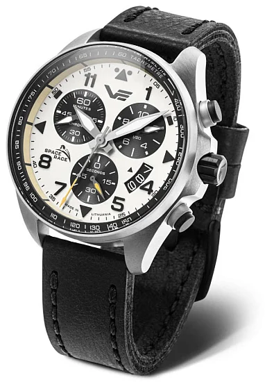 Vostok Europe Space Race Quartz Chrono Date Black Leather Strap 6S30-325A743