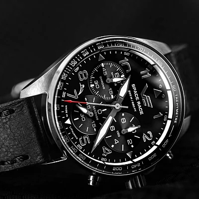 Vostok Europe Space Race Quartz Chrono Date Black Leather Strap 6S20-325A741