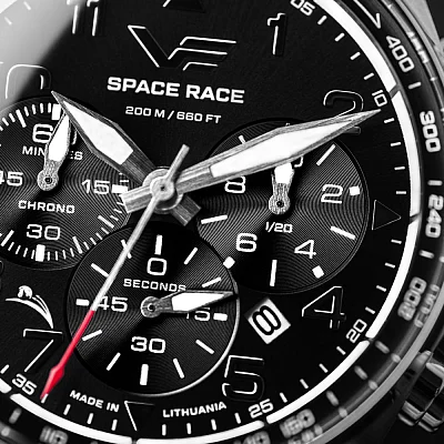 Vostok Europe Space Race Quartz Chrono Date Black Leather Strap 6S20-325A741