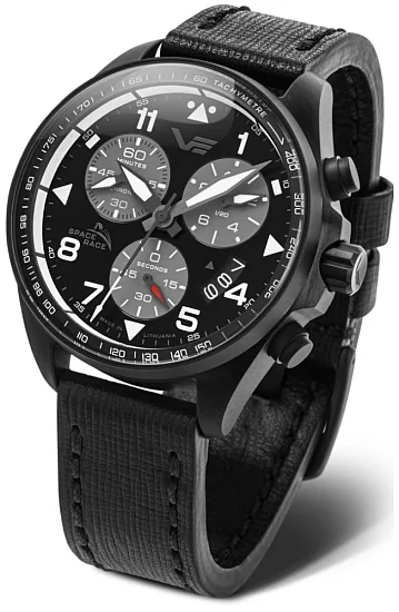 Vostok Europe Space Race Quartz Chrono Date Black Leather Strap 6S30-325C744