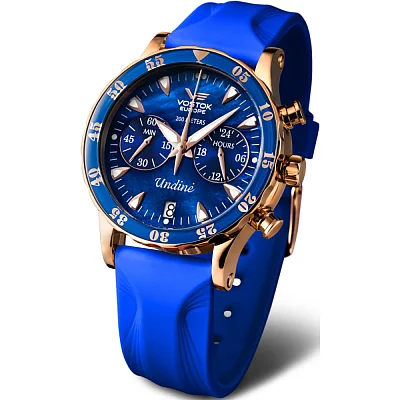 Vostok Europe Undine Lady Quartz Chrono Date Blue Leather Straps Set VK64-515B670