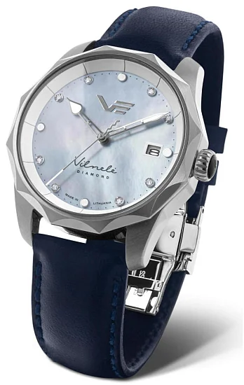 Vostok Europe Vilnele Lady Solar Date Mother-of-Pearl Diamonds Blue Leather Straps Set VS42-125A755