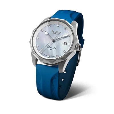 Vostok Europe Vilnele Lady Solar Date Mother-of-Pearl Diamonds Blue Leather Straps Set VS42-125A755