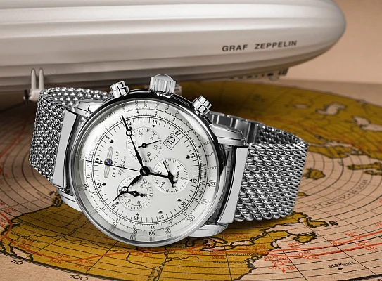 Zeppelin 100 Years Zeppelin Quartz Chrono Alarm Mesh ZE-7680M-1