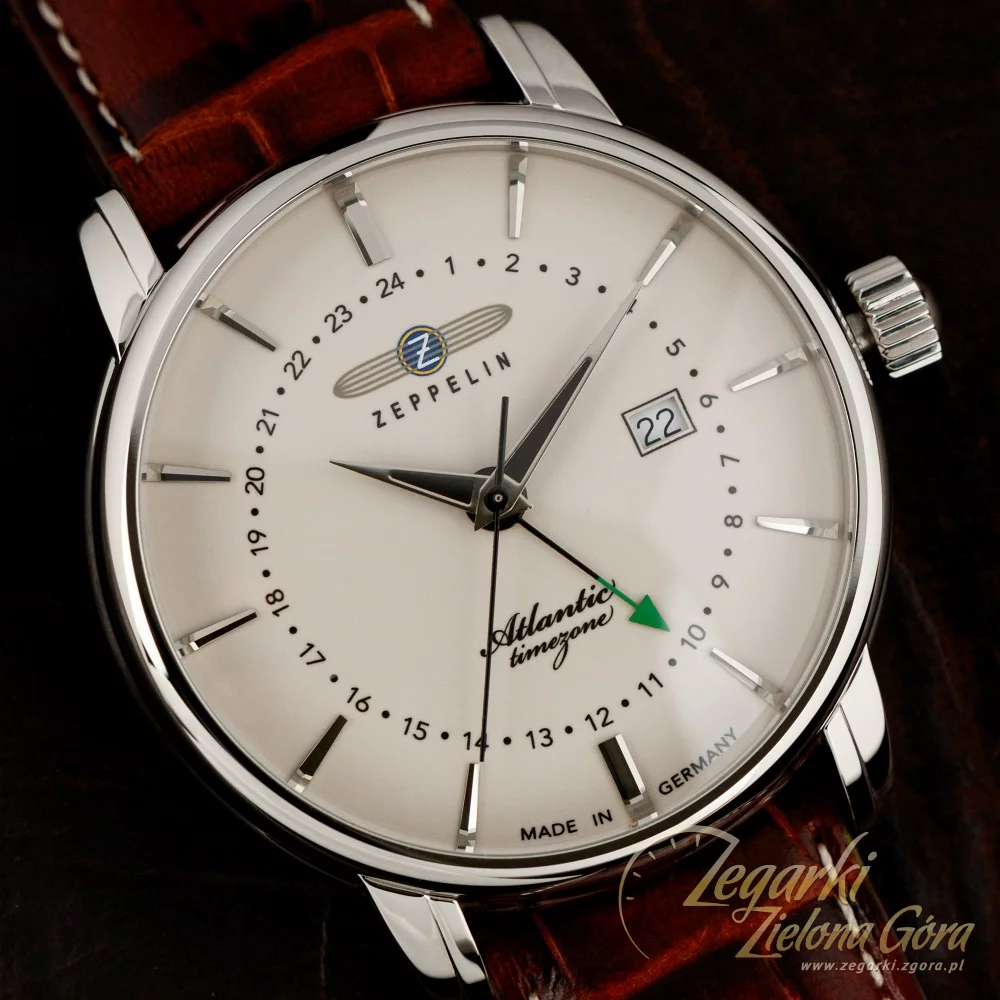 Zeppelin Atlantic 8442: Orologio Uomo Quarzo GMT, Cinturino In Pelle, Secondo Fuso Orario