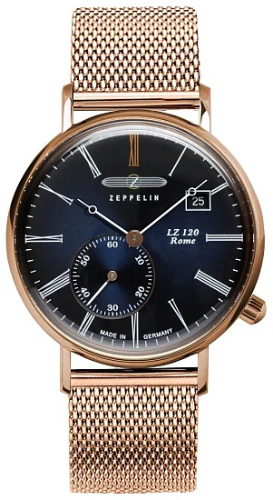 Zeppelin LZ120 Rome Lady Quartz Small Second Mesh Rose Gold PVD ZE-7137M-3