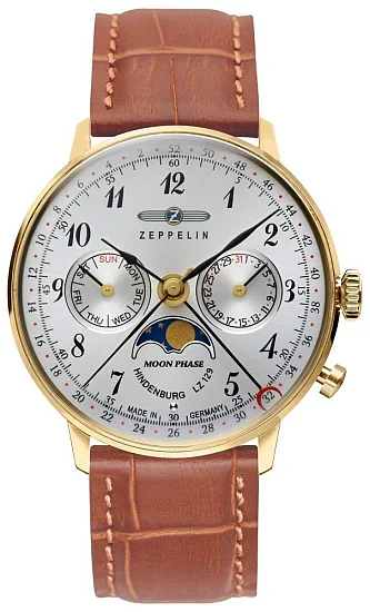 Zeppelin LZ129 Hindenburg Lady Quartz Moonphase Yellow Gold ZE-7039-1