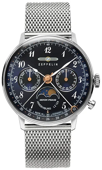 Zeppelin LZ129 Hindenburg Lady Quartz Moonphase Mesh ZE-7037M-3