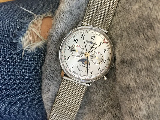 Zeppelin LZ129 Hindenburg Lady Quartz Moonphase Mesh ZE-7037M-1